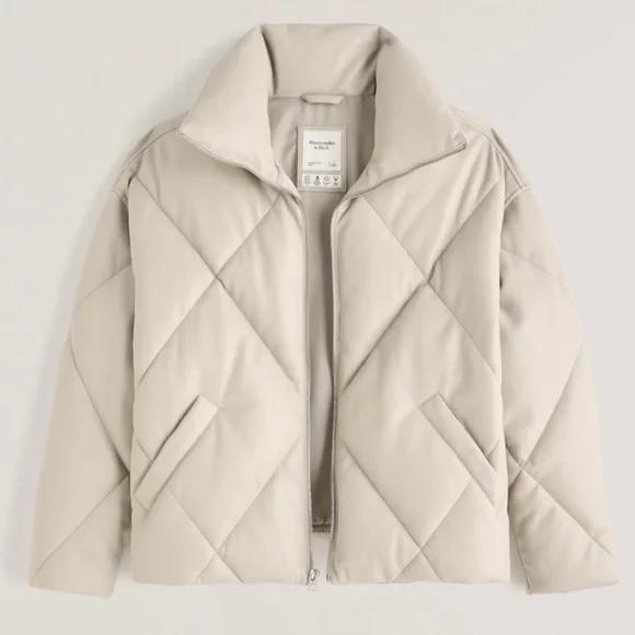 Abercrombie Oversized Vegan Leather Quilted Bomber Jacket - Picture 2 of 6